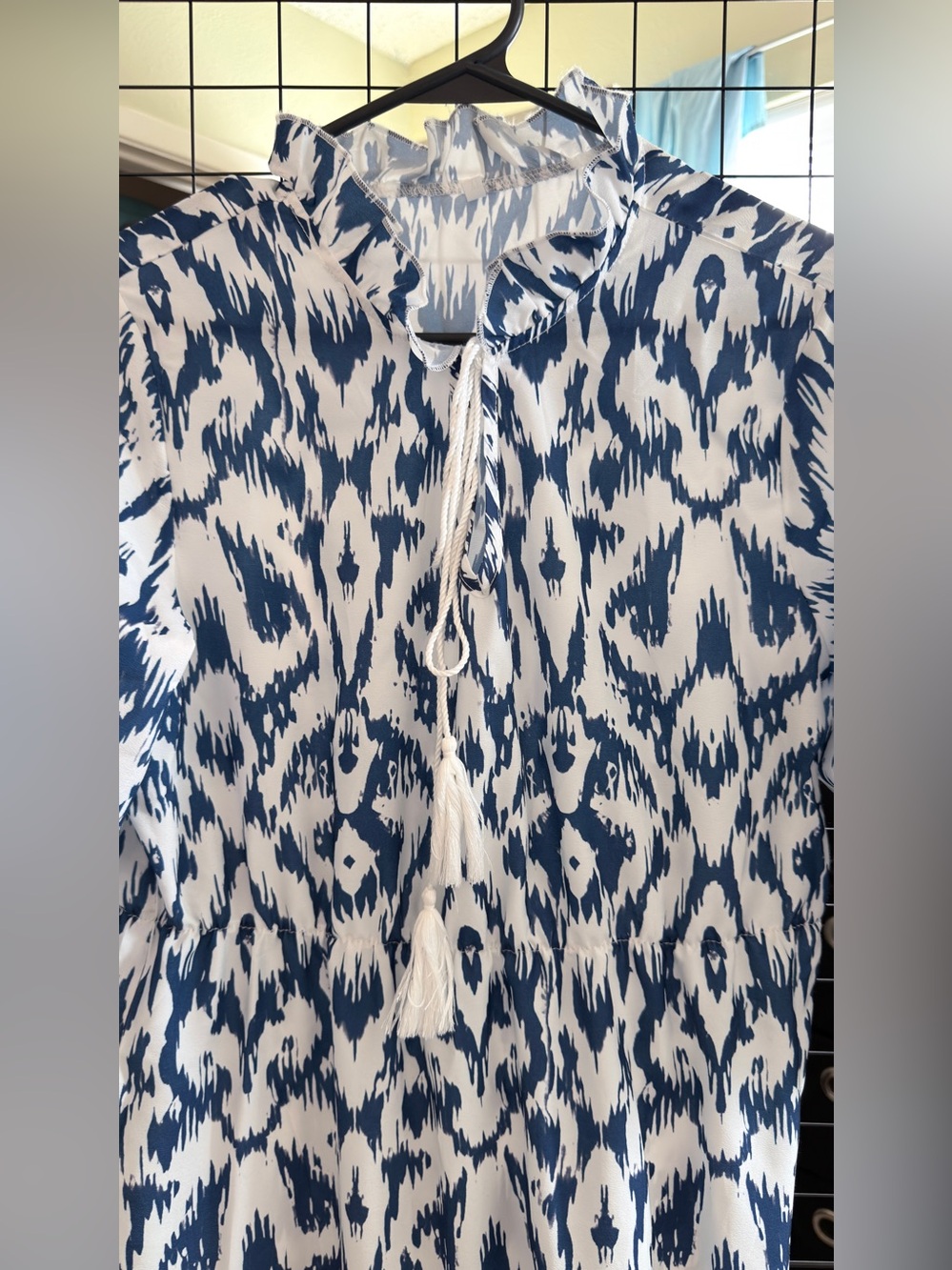 Blue and White Printed Midi Dress - Picture 2 of 8